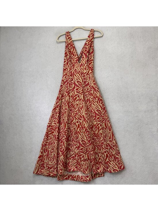 NICHOLAS Dresses & Skirts - Nicholas Dress Womens 8 Red Animal Print Linen V Neck Tie Back Maxi Sundress